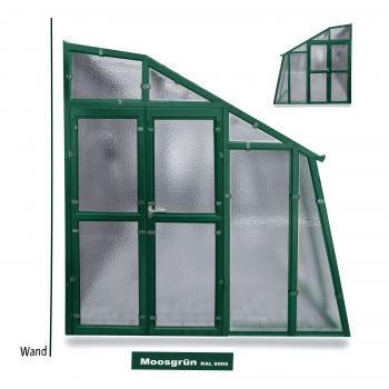 Vario Stahl Anlehngewächshaus Domus 3 Nörpelglas 4mm BxL:212x303cm 6,4m² Grün